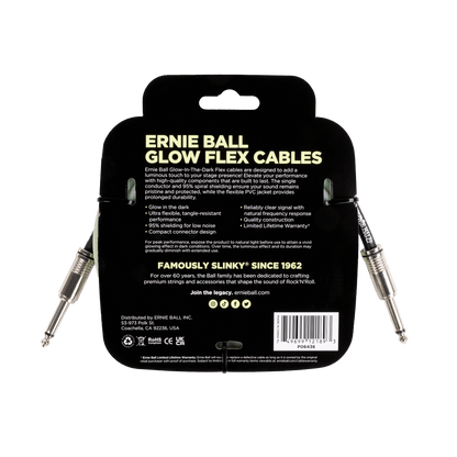 Ernie Ball Flex Instrument Cable Straight/Straight 10ft Glow in the Dark