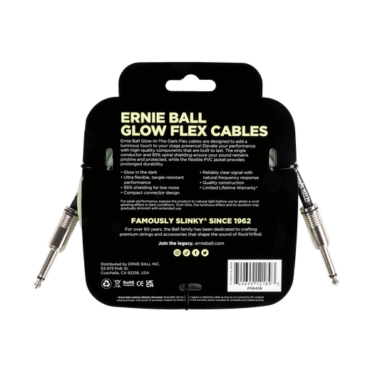 Ernie Ball Flex Instrument Cable Straight/Straight 10ft Glow in the Dark