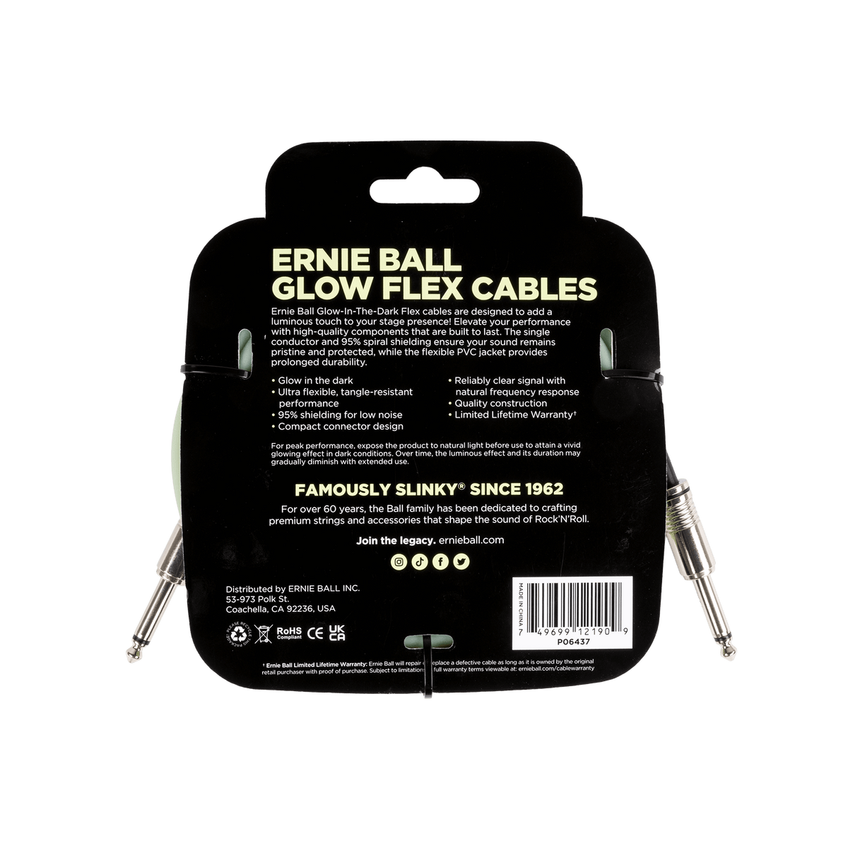 Ernie Ball Flex Instrument Cable Straight/Straight 20ft Glow in the Dark