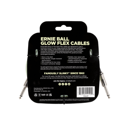 Ernie Ball Flex Instrument Cable Straight/Straight 20ft Glow in the Dark
