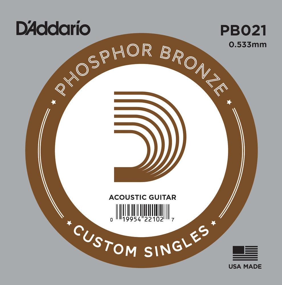 D'Addario PB021 Phosphor Bronze Wound Acoustic Guitar Single String .021