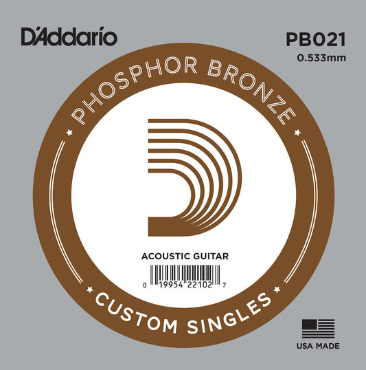 D'Addario PB021 Phosphor Bronze Wound Acoustic Guitar Single String .021