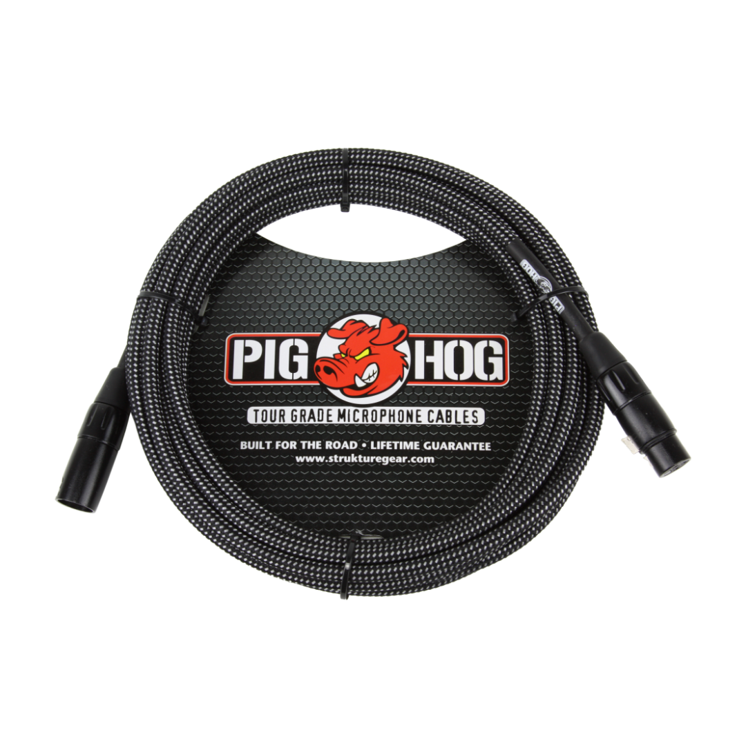 Pig Hog Black & White Woven Mic Cable, 20ft XLR