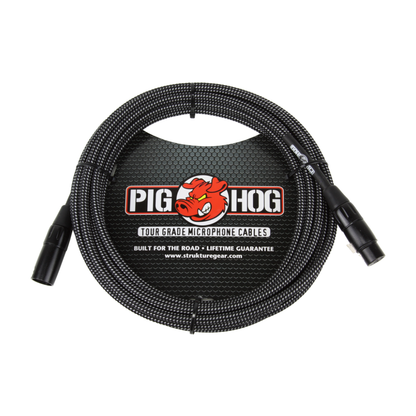 Pig Hog Black & White Woven Mic Cable, 20ft XLR