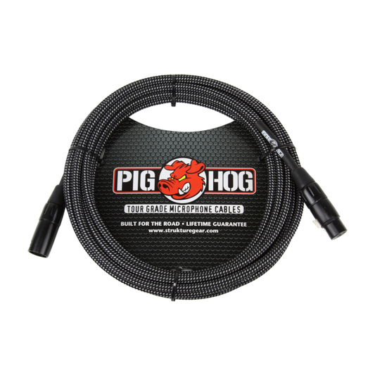 Pig Hog Black & White Woven Mic Cable, 20ft XLR