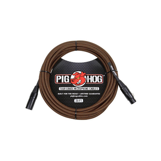Pig Hog Black & Orange Woven Mic Cable, 20ft XLR