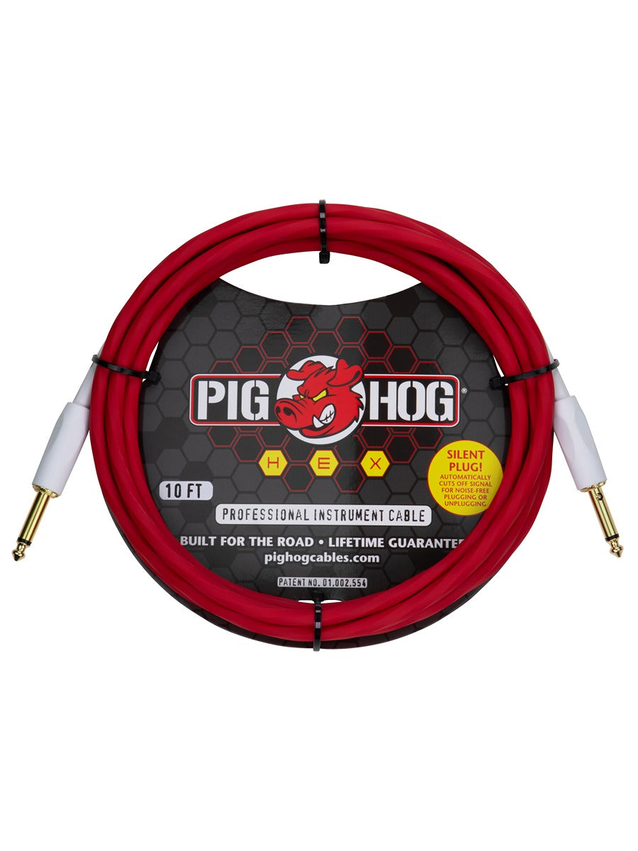 Pig Hog Hex Series Silent Cable 10 ft Candy Apple Red