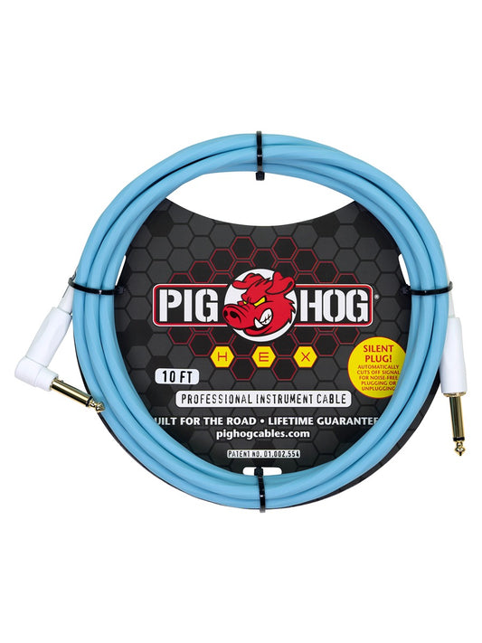 Pig Hog Hex Series Silent Cable 10 ft Daphne Blue - RA