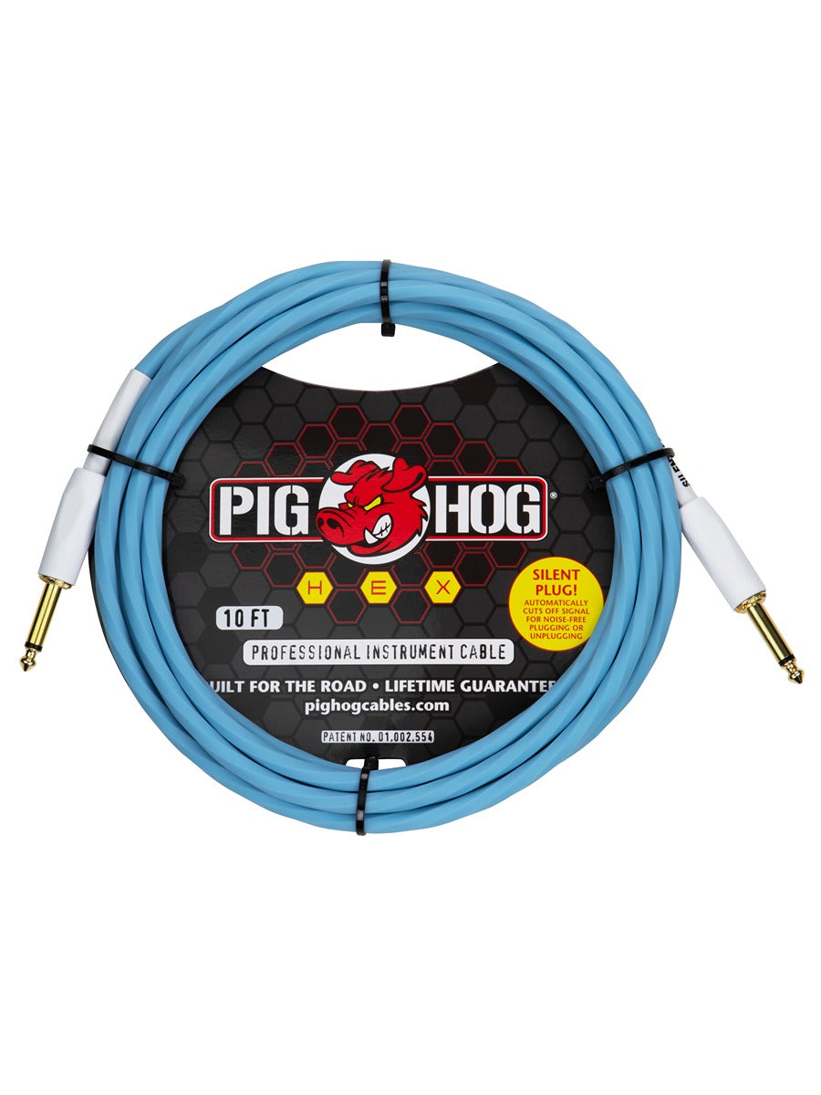 Pig Hog Hex Series Silent Cable 10 ft Daphne Blue