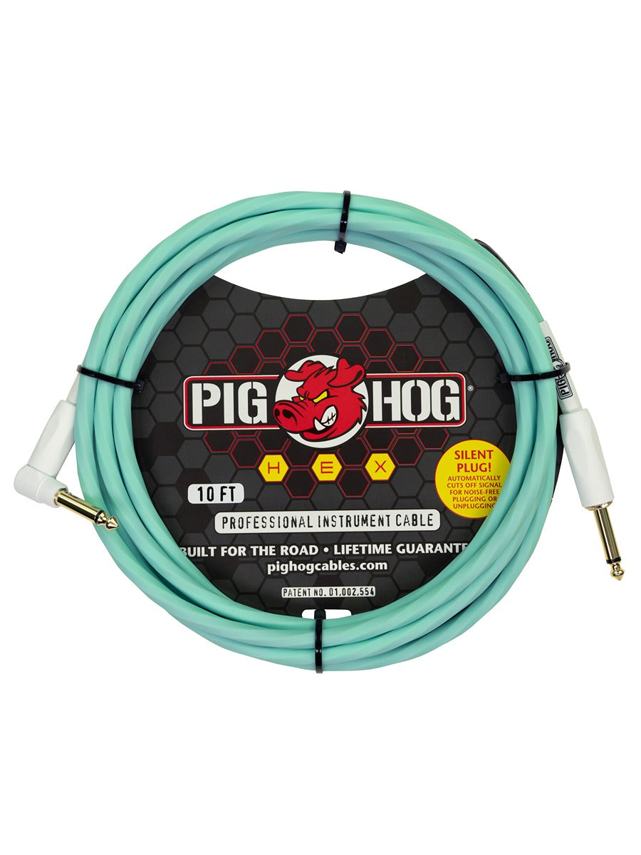 Pig Hog Hex Series Silent Cable 10 ft Seafoam Green - RA