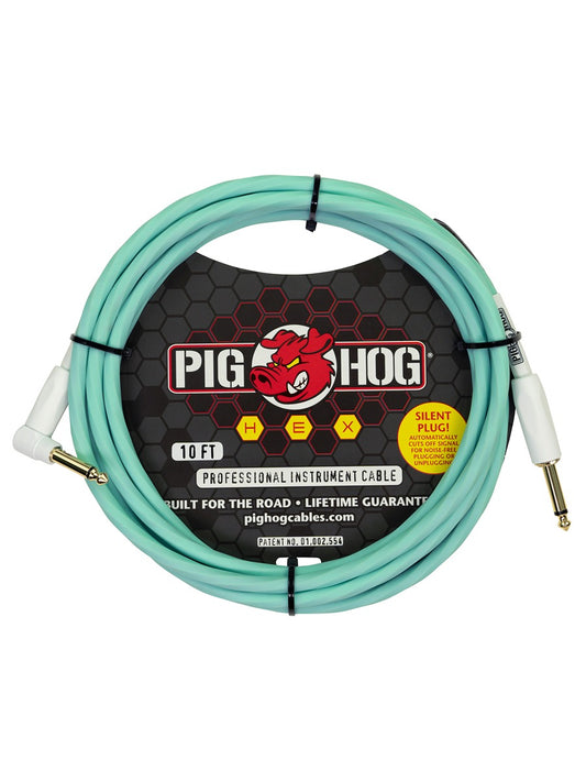 Pig Hog Hex Series Silent Cable 10 ft Seafoam Green - RA