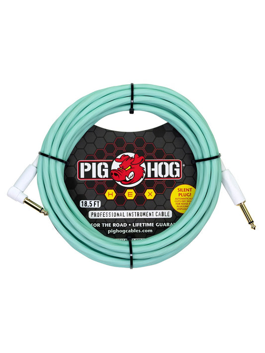 Pig Hog Hex Series Silent Cable 18.6 ft Seafoam Green - RA