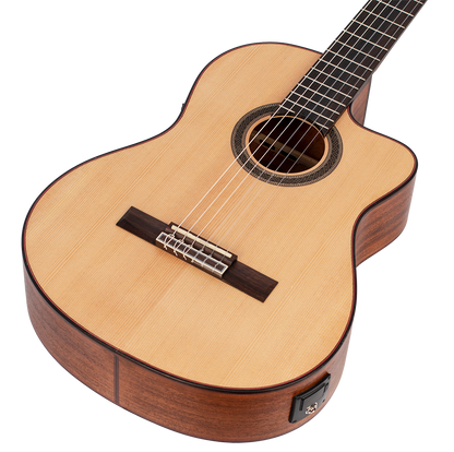 Valencia VC704CE 4/4 size Solid Top electric/acoustic classical guitar with Venetian cutaway