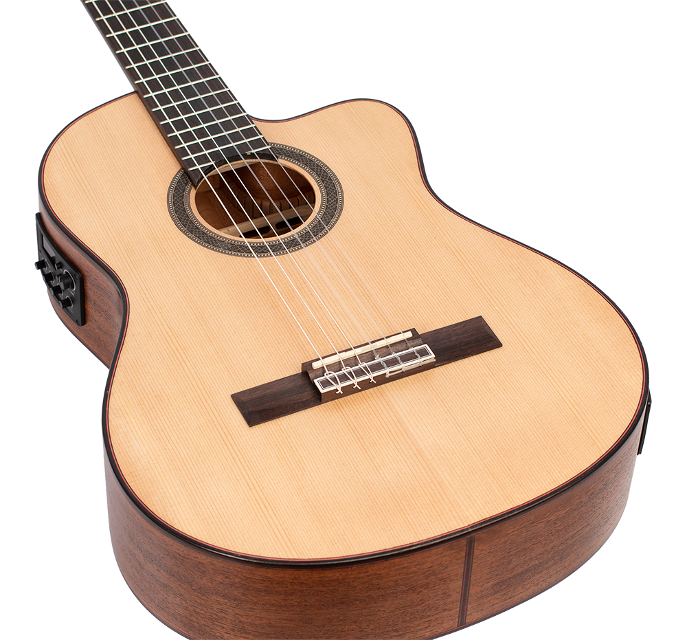 Valencia VC704CE 4/4 size Solid Top electric/acoustic classical guitar with Venetian cutaway