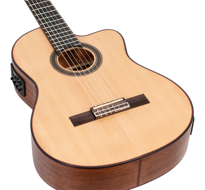 Valencia VC704CE 4/4 size Solid Top electric/acoustic classical guitar with Venetian cutaway