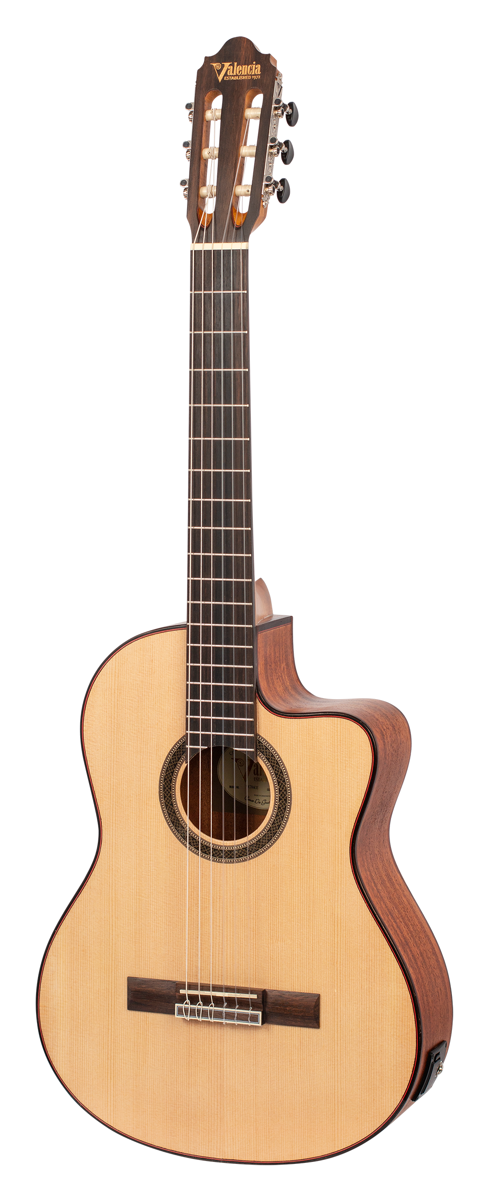Valencia VC704CE 4/4 size Solid Top electric/acoustic classical guitar with Venetian cutaway