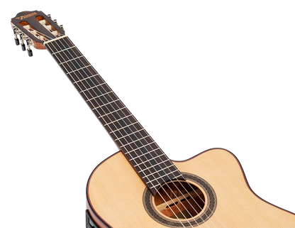 Valencia VC704CE 4/4 size Solid Top electric/acoustic classical guitar with Venetian cutaway