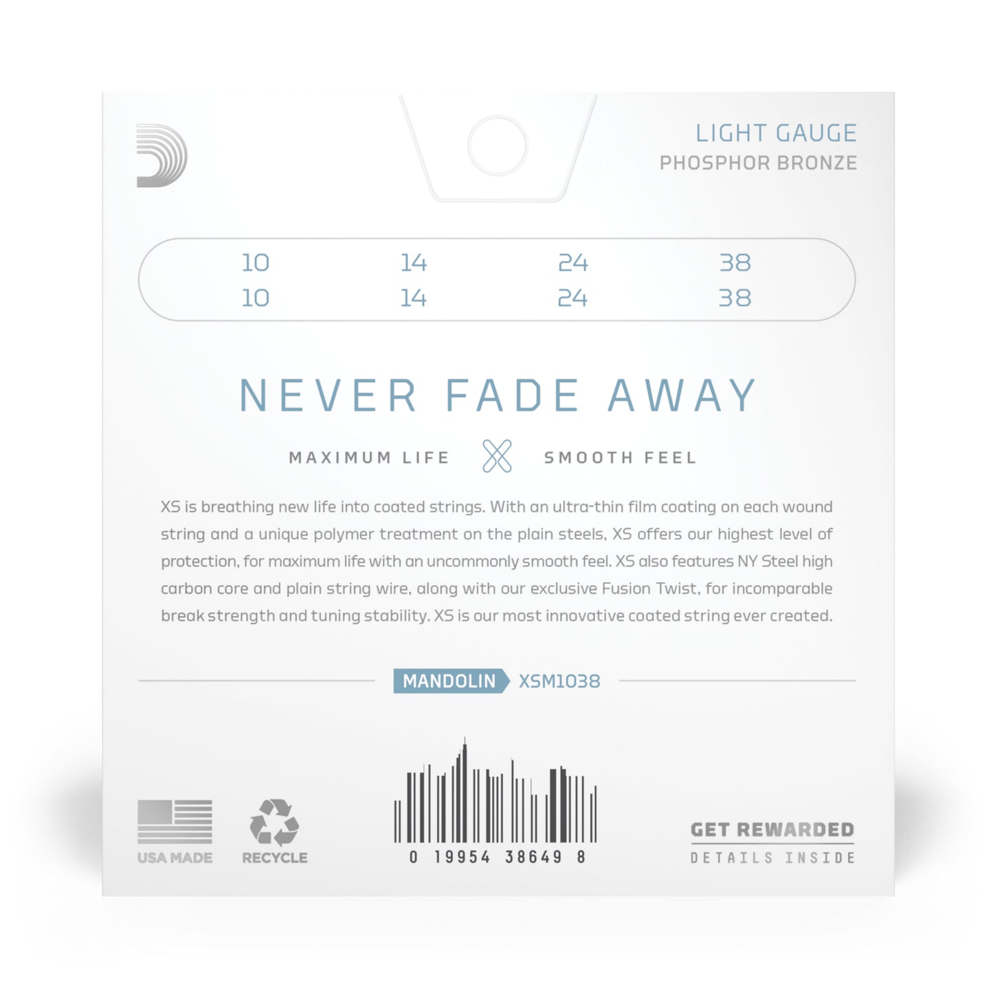 D'Addario 10-38 Light, XS Phosphor Bronze Mandolin Strings