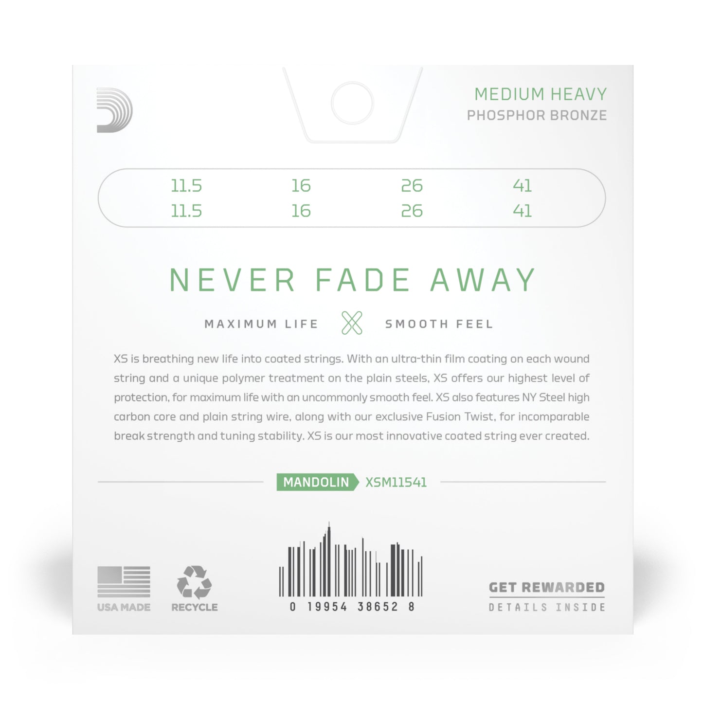 D'Addario XSM1038, XS Mandolin Phosphor Bronze, Medium Heavy, 11.5-41