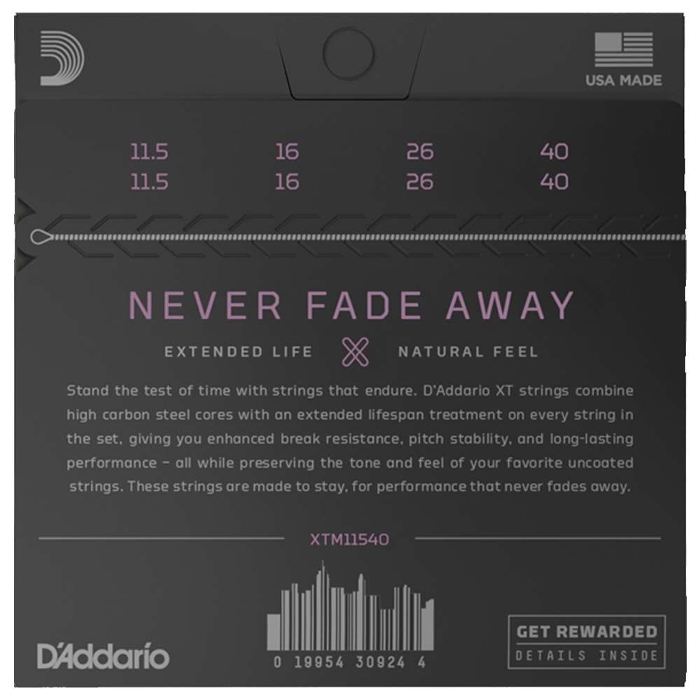 D'Addario XTM11540 Mandolin Strings, Phosphor Bronze, Custom Medium, 11.5-40