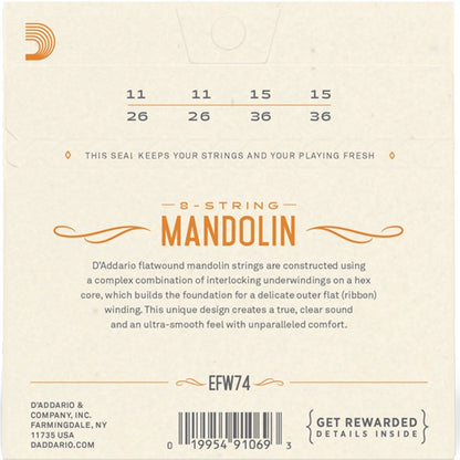 D'Addario EFW74 Flatwound Mandolin Strings Phosphor Bronze Medium (11-36)
