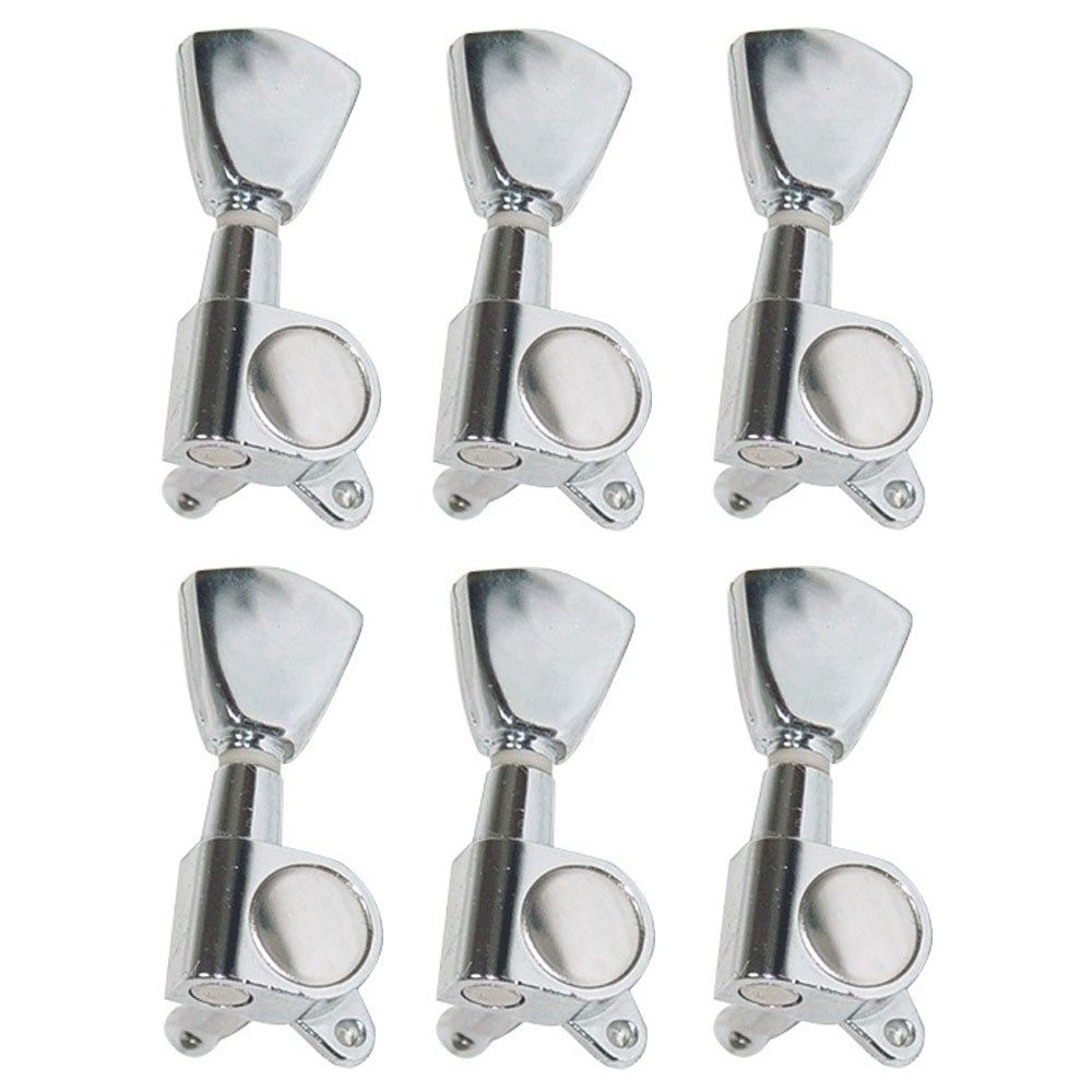 Dr. Parts 647 3-a-Side Diecast Machine Heads w/ Tulip Buttons - Set of 6 (Chrome)
