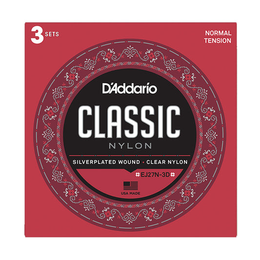 D'Addario - EJ27N - 3 Pack - Nylon Normal Tension - Classical Guitar Strings