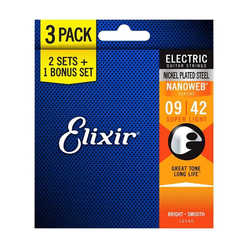 Elixir 16540 Nanoweb Electric 9-42 - 3 Pack - Super Light
