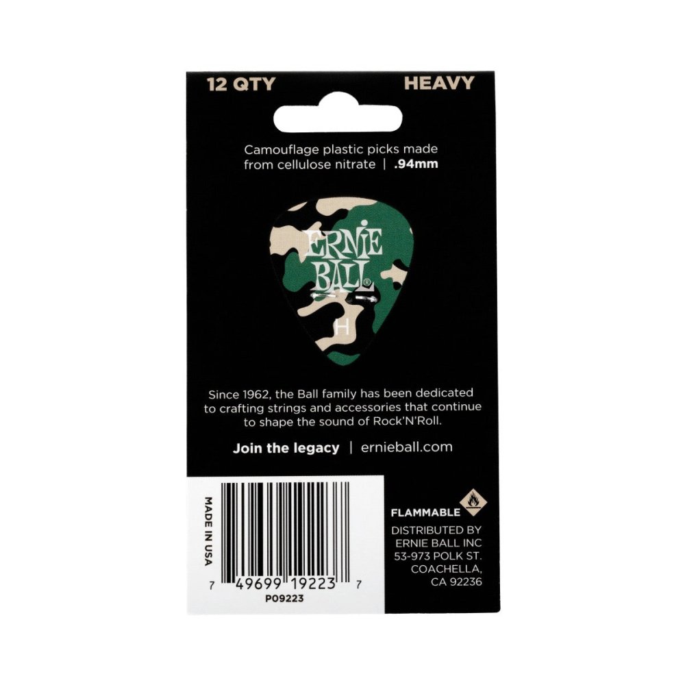 Ernie Ball Camouflage Cellulose Picks Heavy 12-pack