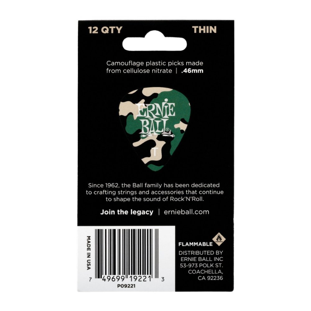 Ernie Ball Camouflage Cellulose Picks Thin 12-pack