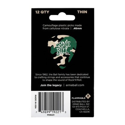 Ernie Ball Camouflage Cellulose Picks Thin 12-pack