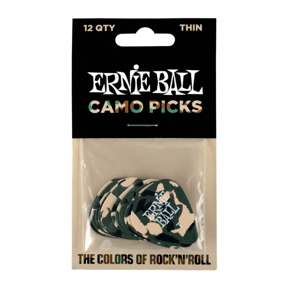 Ernie Ball Camouflage Cellulose Picks Thin 12-pack