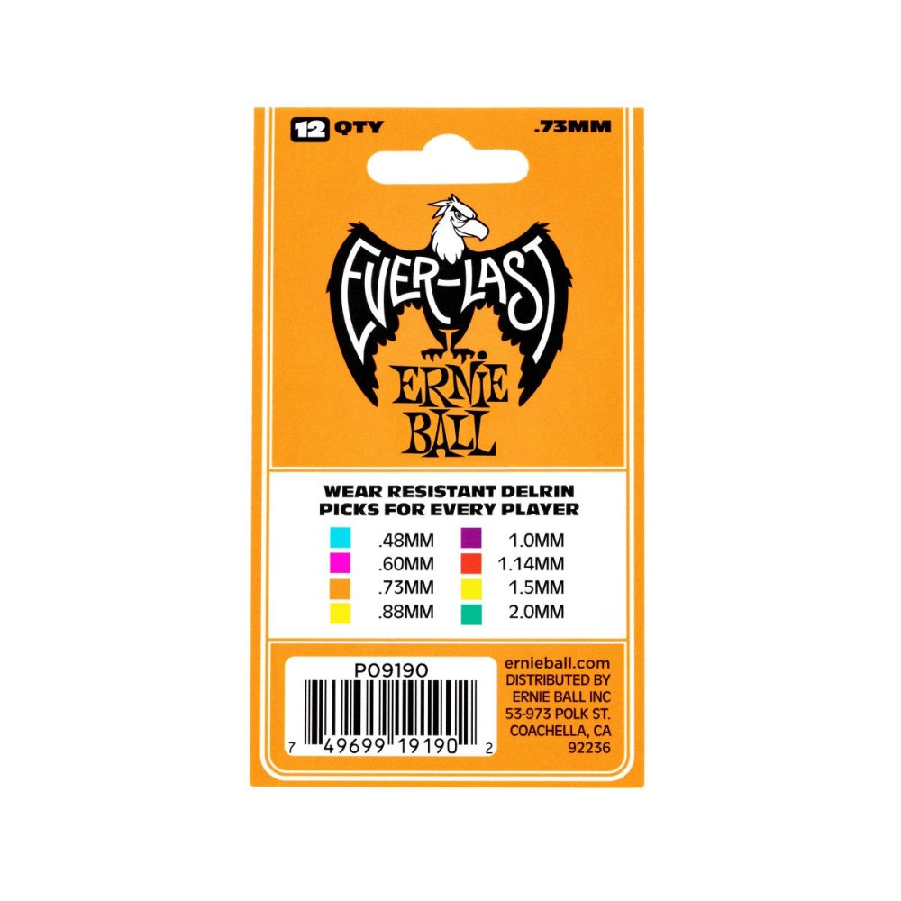 Ernie Ball .73mm Orange Everlast Picks 12-pack