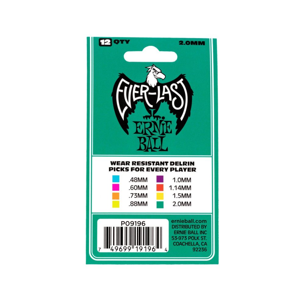 Ernie Ball 2.0mm Teal Everlast Picks 12-pack