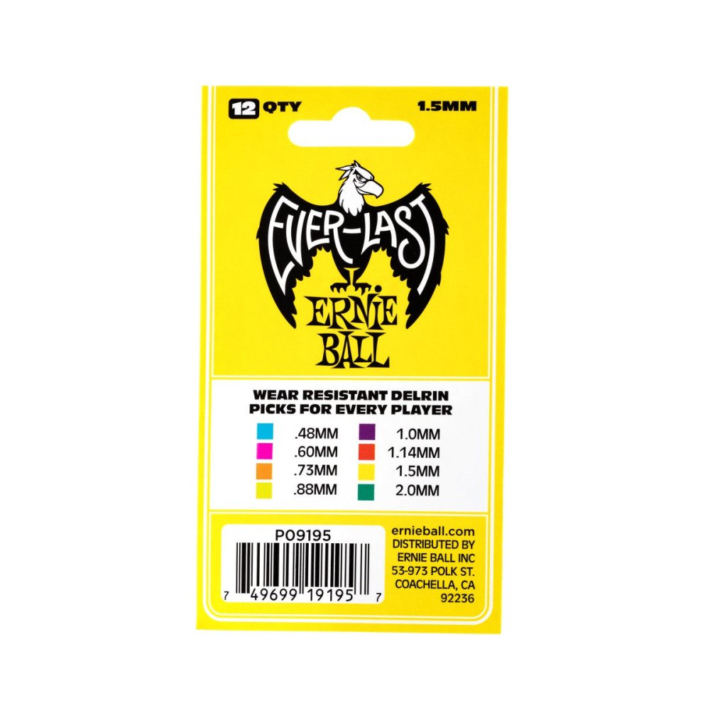 Ernie Ball 1.5mm Yellow Everlast Picks 12-pack