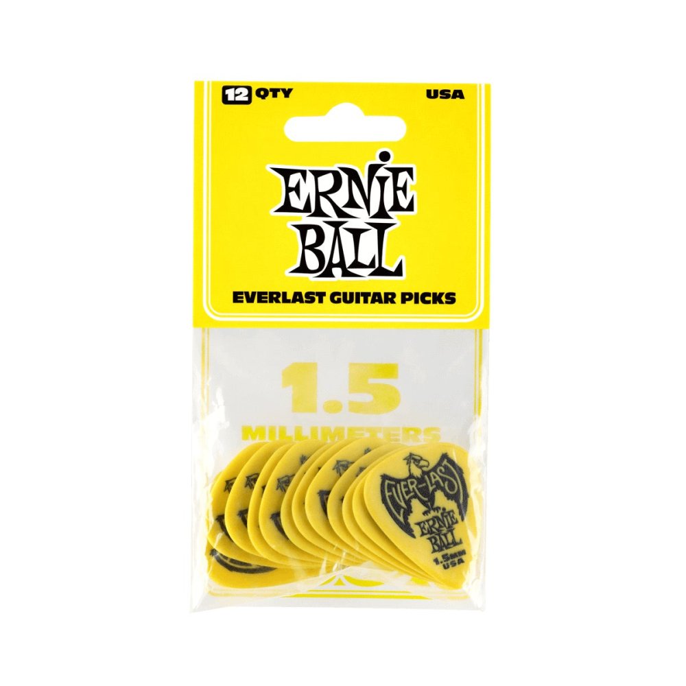 Ernie Ball 1.5mm Yellow Everlast Picks 12-pack