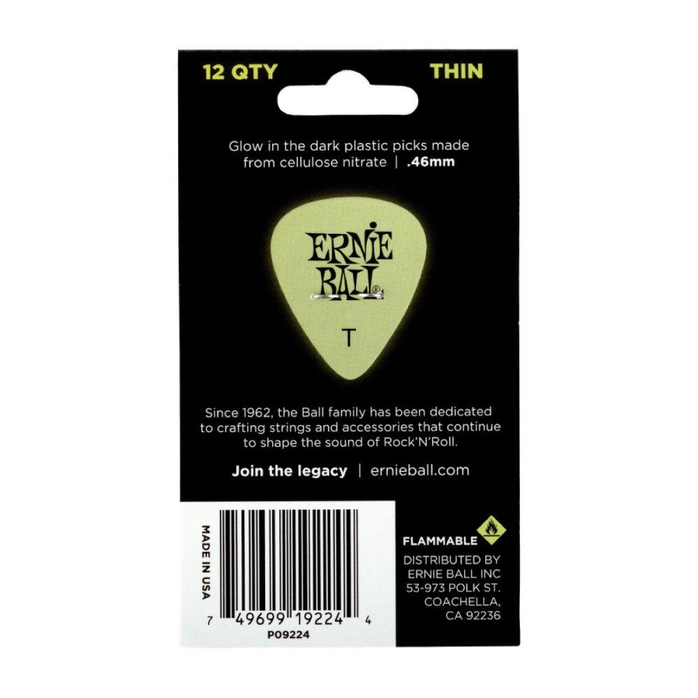 Ernie Ball Super Glow Cellulose Picks Thin 12-pack