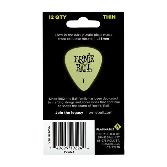 Ernie Ball Super Glow Cellulose Picks Thin 12-pack
