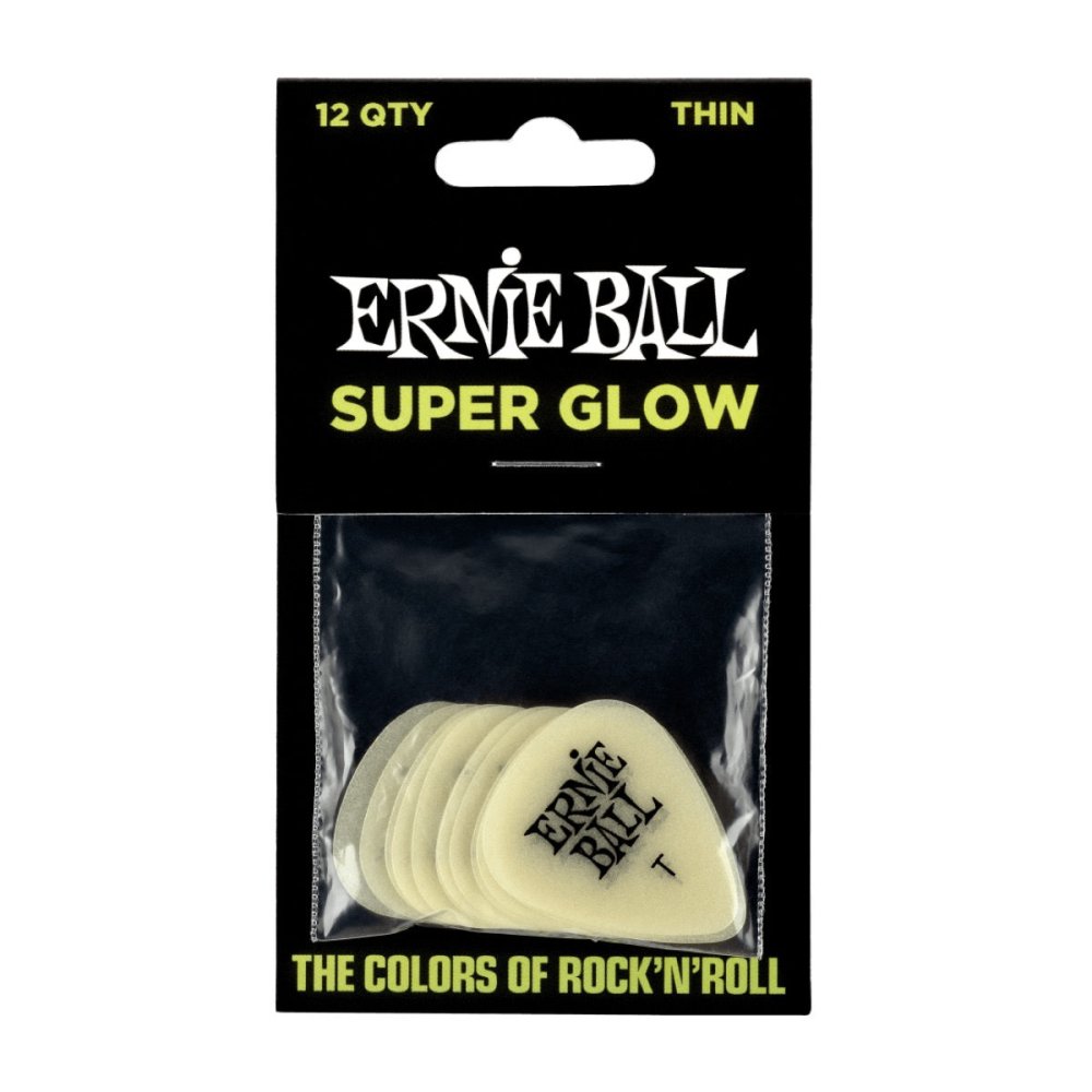 Ernie Ball Super Glow Cellulose Picks Thin 12-pack