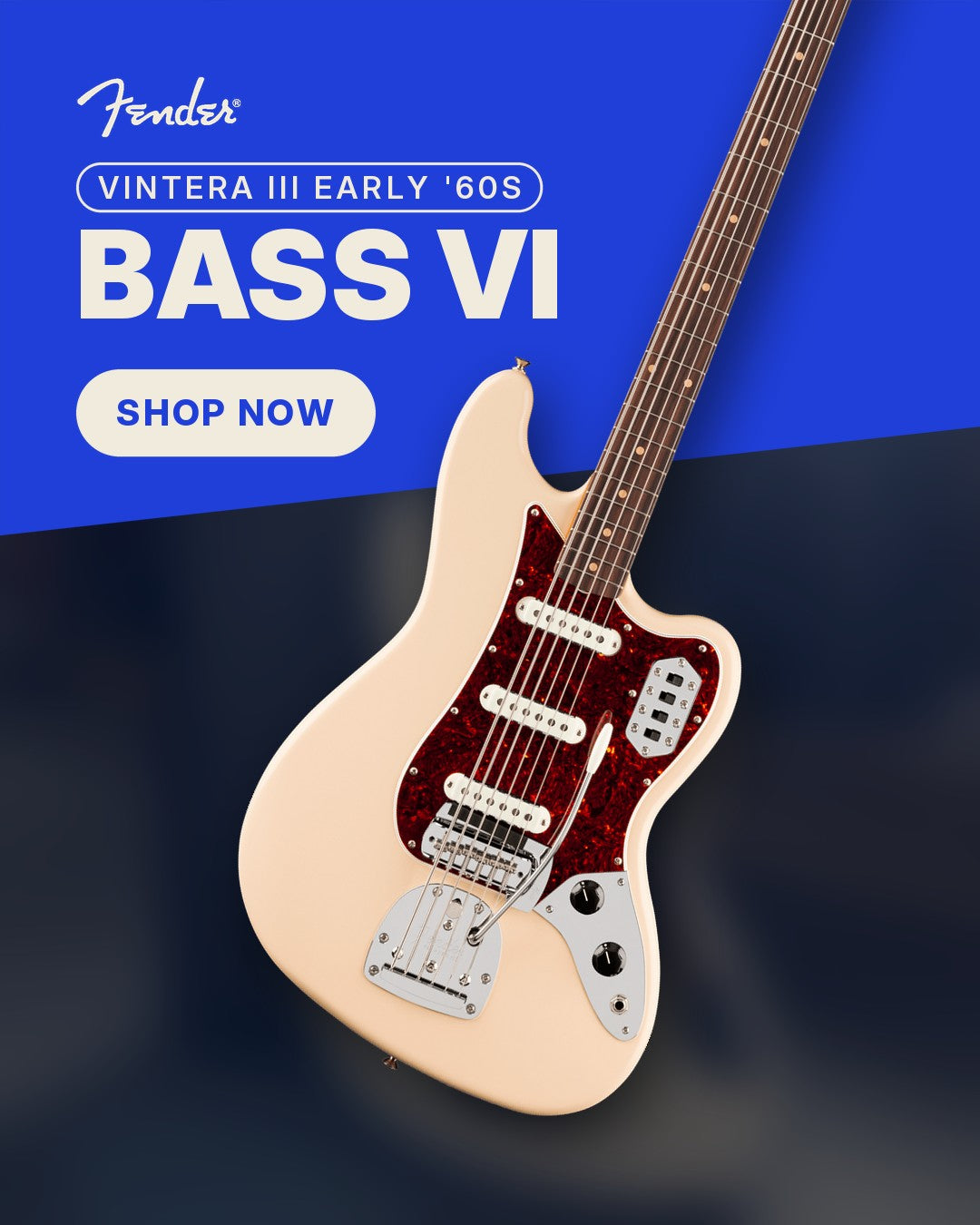 Fender Vintera III Early '60s Bass VI in Olympic White