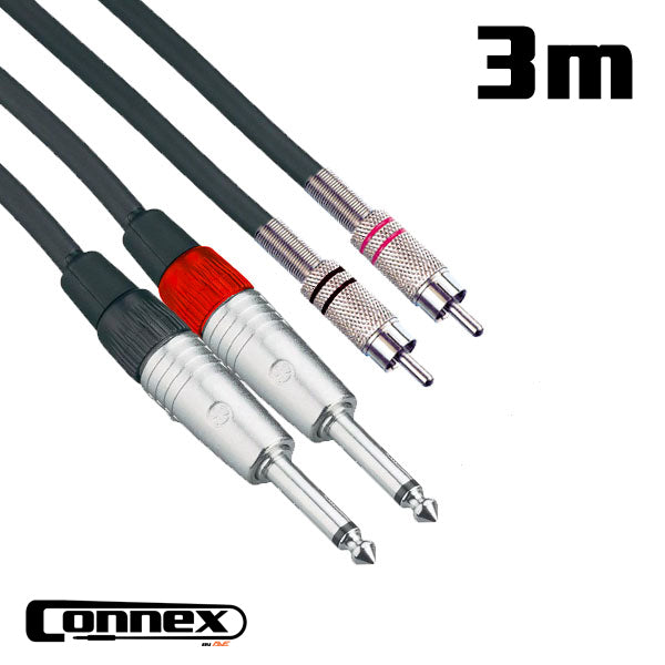 AVE Connex JMRC-3T Twin 1/4-inch TS Jack to RCA Cable 3m
