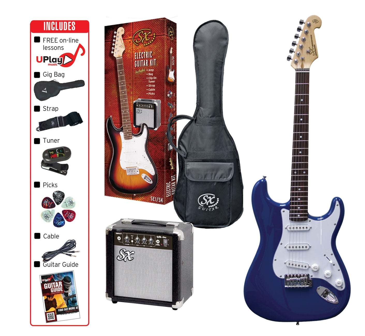 SX SE1SK 4/4 Full Size Electric Guitar Kit in Blue