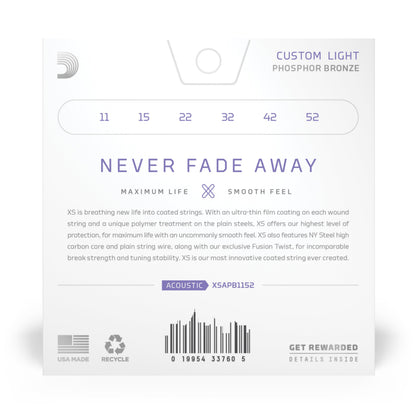 DAddario 11-52 Custom Light, XS Phosphor Bronze Coated Acoustic Guitar Strings