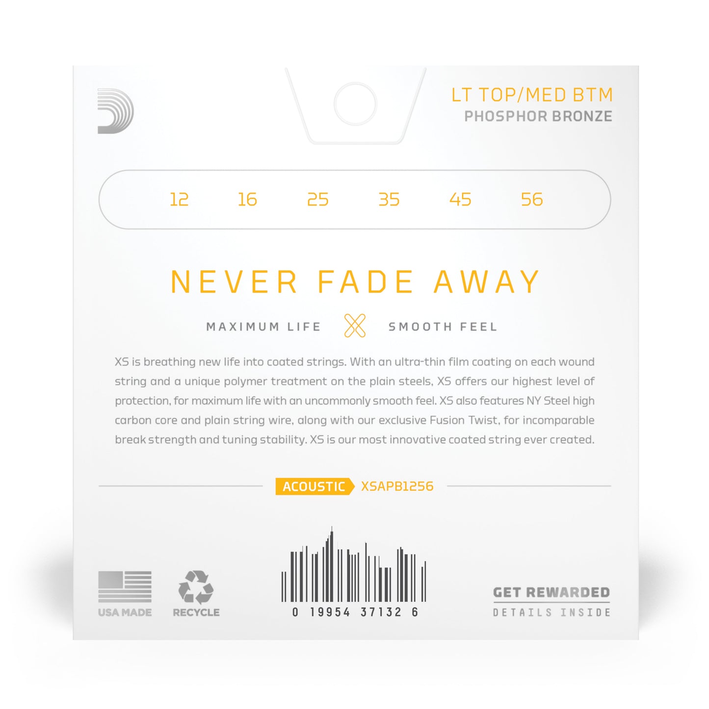 DAddario 12-56 Light Top/Medium Bottom, XS Phosphor Bronze Coated Acoustic Guitar Strings