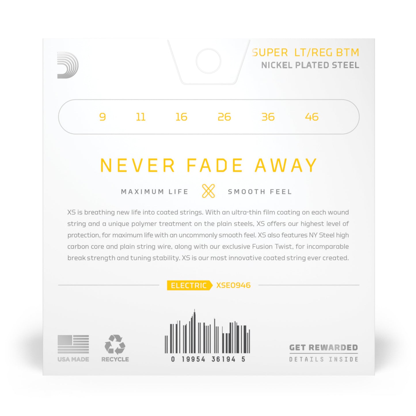 DAddario XSE0946 Nickel Wound Electric Guitar Strings, Super Lt Top/Reg Btm, 09-46