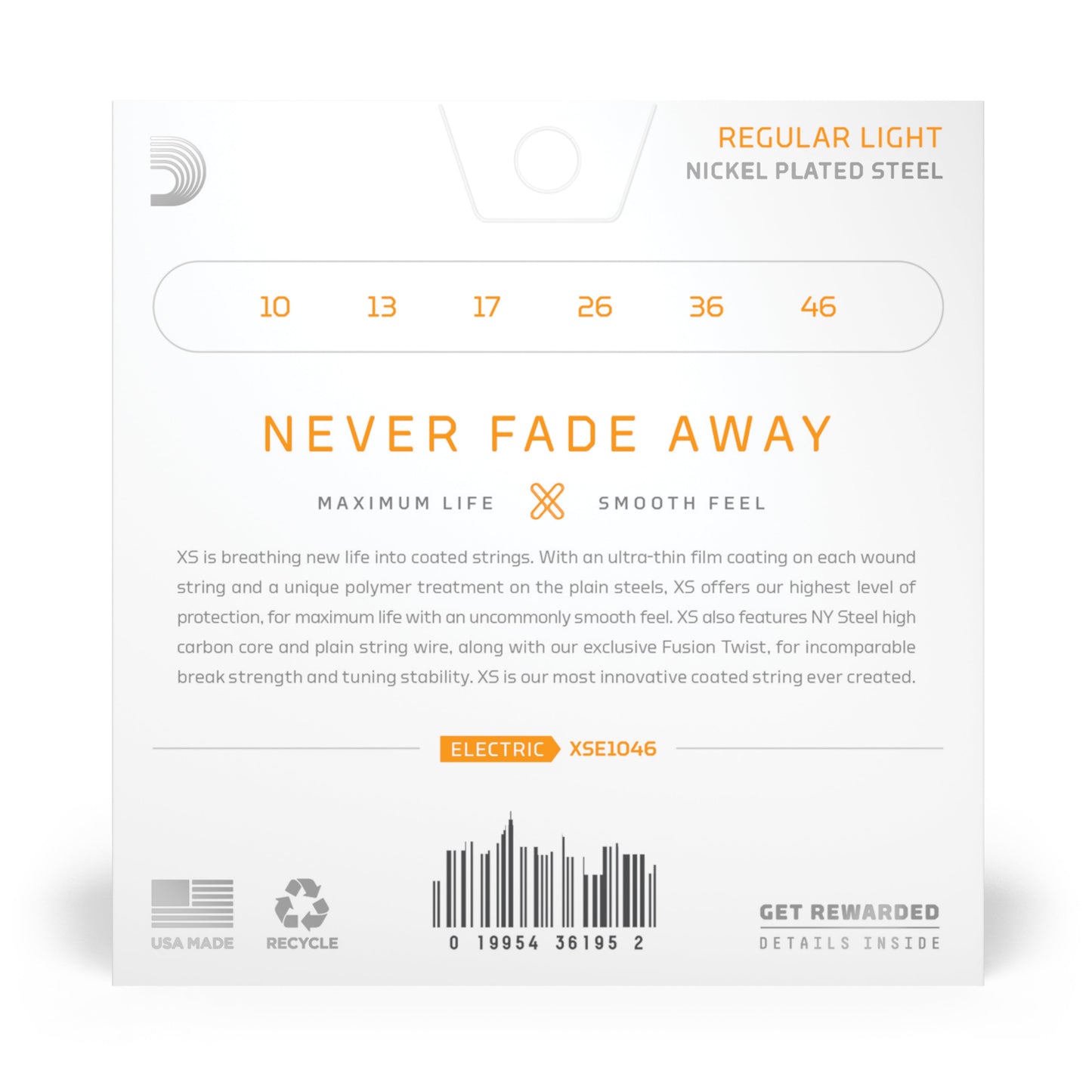 DAddario XSE1046 Nickel Wound Electric Guitar Strings, Regular Light, 10-46